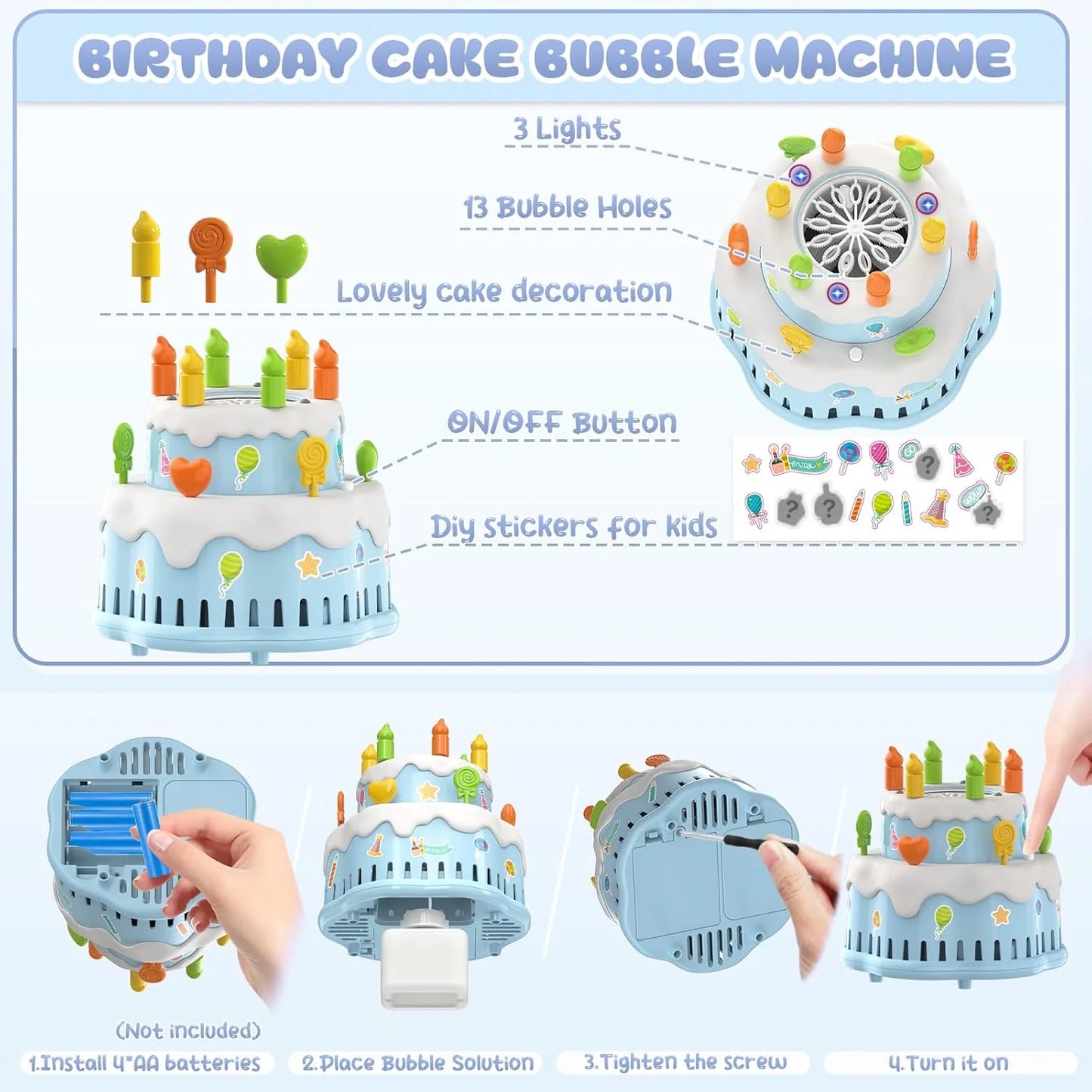 Birthday Cake Bubble Machine Toy – Music, Lights & Non-Stop Bubbles! 🎈