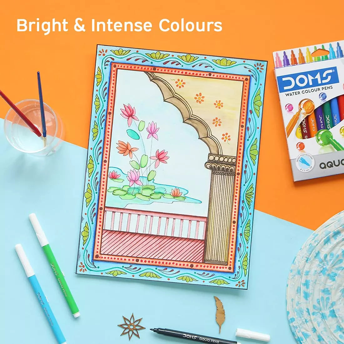 DOMS Aqua 24 Shades Watercolour Sketch Pen Set – Pack of 1 | 🎨 24 Vibrant Shades | ✍️ Push-Resistant Fiber Tips | 🧠 Ideal for All Ages | ✅ Non-Toxic & Child-Safe