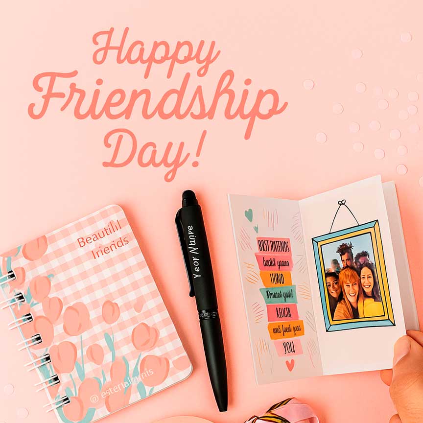 Friendship Day Gift Combo Hamper | Best Budget Gift | Customize Gift Pen | Greeting Card (Total Item 4) | Best Friends
