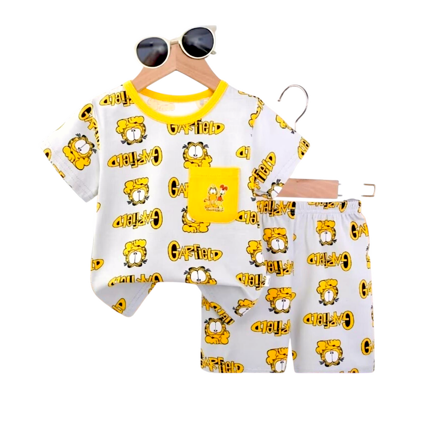 Kids Co-ord set Cartoon Printed Round Neck, Garfield Yellow, Toddler, Age 1 -6 year