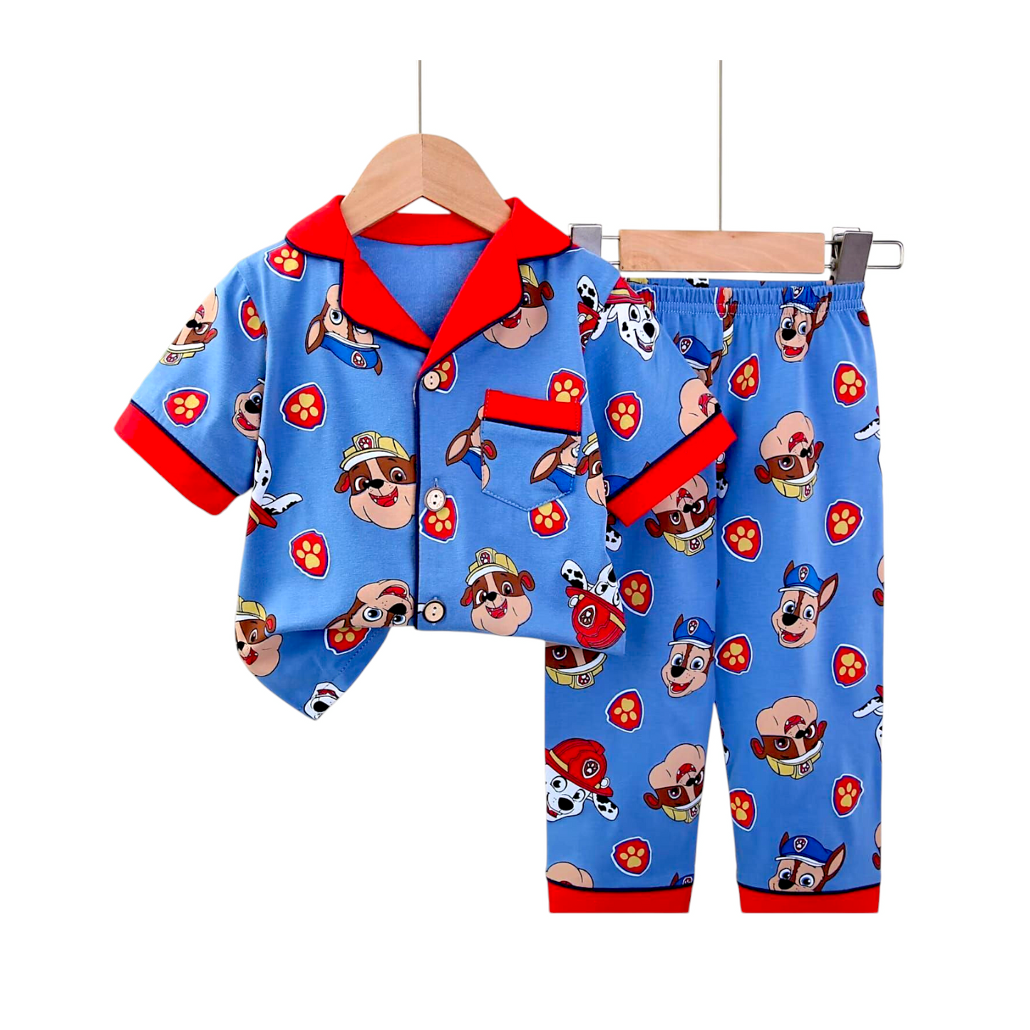 Kids Night Suit Wear set Cartoon Printed Collar Neck, PAW Patrol Blue, Toddler, Age 2 - 10 year