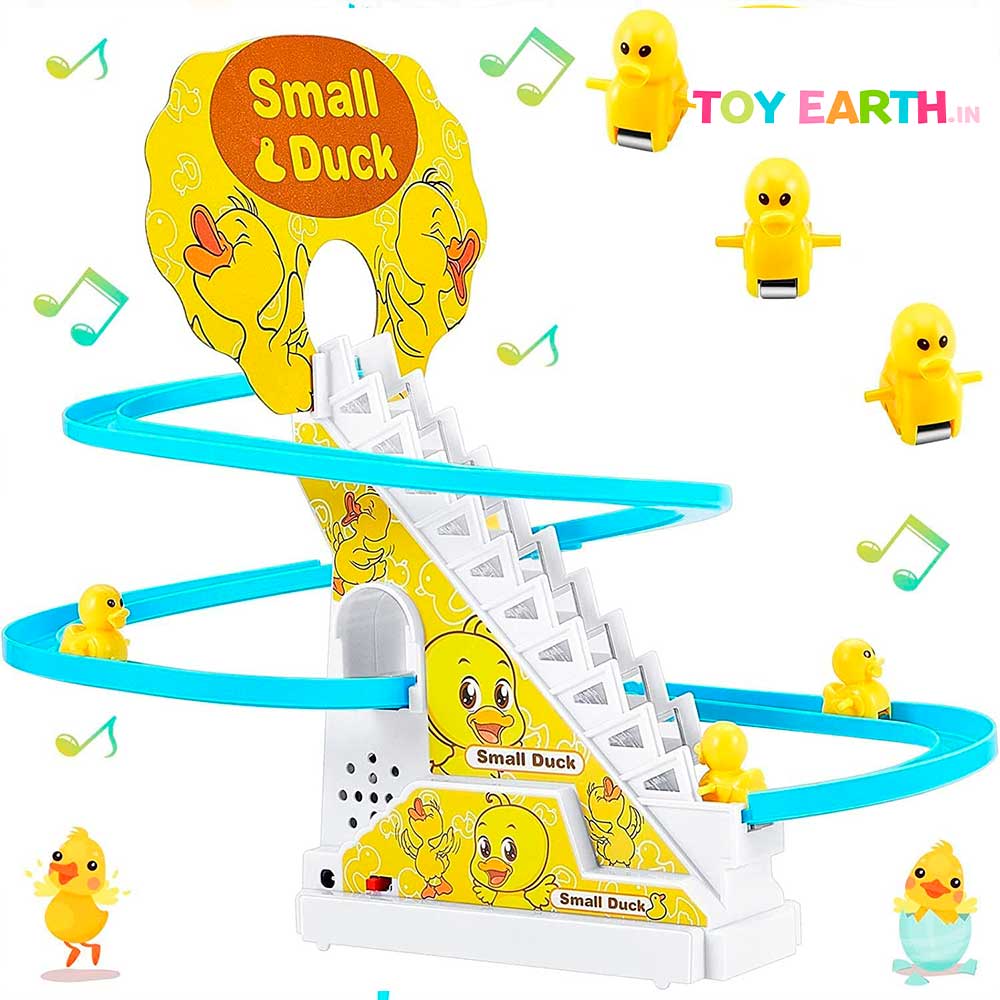 Musical Cute Duck Stairs | Cute Animal | Track Slide | Climb Stairs Toys | with 3 Yellow Cute Ducks| ToyEarth.in (2 x Cell Battery Include)