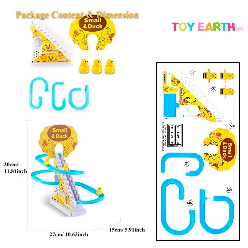 Musical Cute Duck Stairs | Cute Animal | Track Slide | Climb Stairs Toys | with 3 Yellow Cute Ducks| ToyEarth.in (2 x Cell Battery Include)