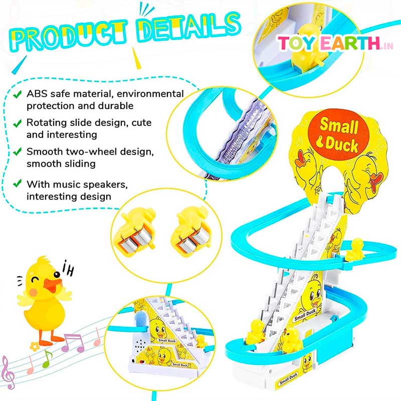 Musical Cute Duck Stairs | Cute Animal | Track Slide | Climb Stairs Toys | with 3 Yellow Cute Ducks| ToyEarth.in (2 x Cell Battery Include)