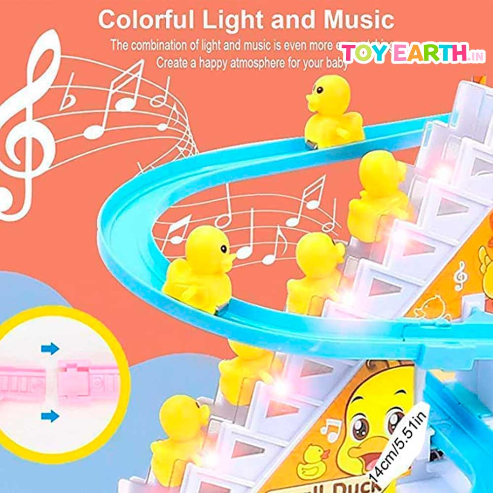 Musical Cute Duck Stairs | Cute Animal | Track Slide | Climb Stairs Toys | with 3 Yellow Cute Ducks| ToyEarth.in (2 x Cell Battery Include)