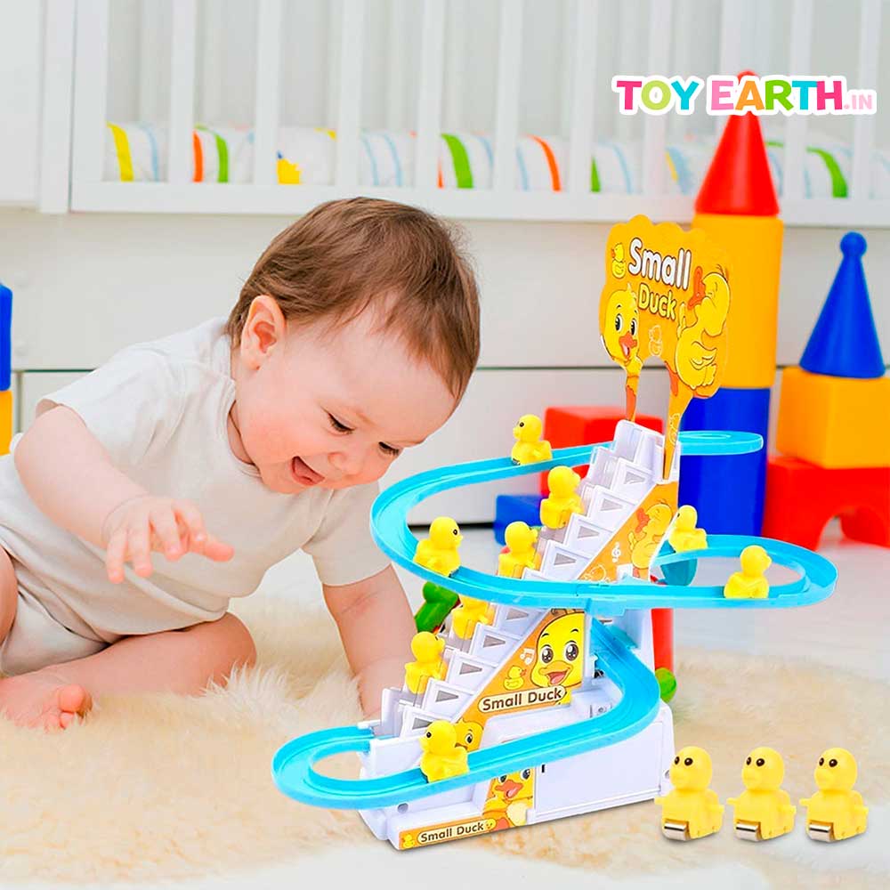 Musical Cute Duck Stairs | Cute Animal | Track Slide | Climb Stairs Toys | with 3 Yellow Cute Ducks| ToyEarth.in (2 x Cell Battery Include)