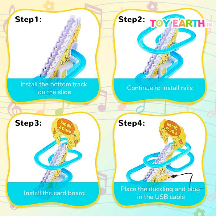 Musical Cute Duck Stairs | Cute Animal | Track Slide | Climb Stairs Toys | with 3 Yellow Cute Ducks| ToyEarth.in (2 x Cell Battery Include)