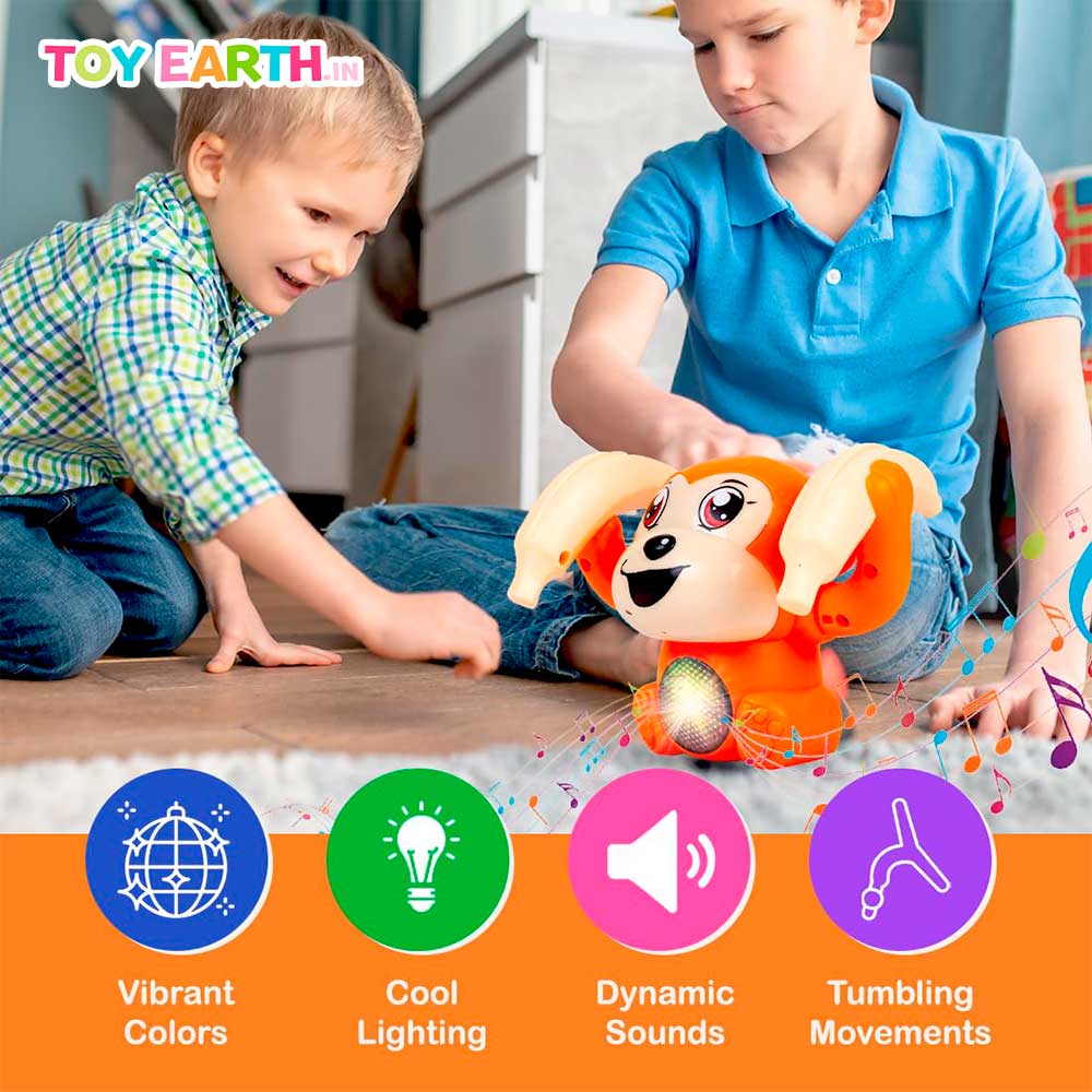 Musical Monkey | Banana Design | Dancing Spinning Rolling | Voice Activated | Tumble Monkey | Music Light | Sound Effects | With 3 x Cell Battery | ToyEarth.in