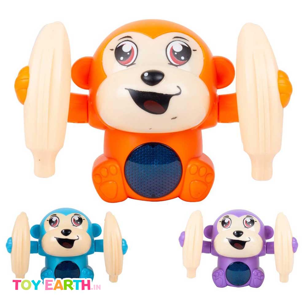 Musical Monkey | Banana Design | Dancing Spinning Rolling | Voice Activated | Tumble Monkey | Music Light | Sound Effects | With 3 x Cell Battery | ToyEarth.in