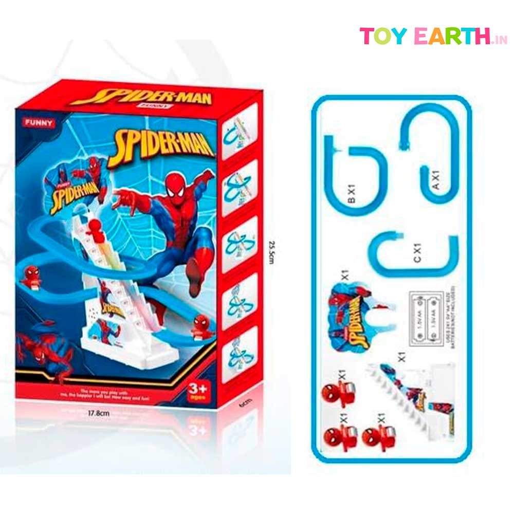 Musical Spiderman Stairs | Super Hero | Track Slide | Climb Stairs Toys | with 3 Spiderman | ToyEarth.in (2 x Cell Battery Include)