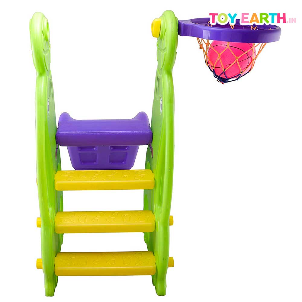 Toy Earth Toddler Slide for | Kids 3 to 10 Years | Indoor and Outdoor use | Dolphin Shape Kids Slider Along with One Basketball | Dolphin Slider | Play Tool