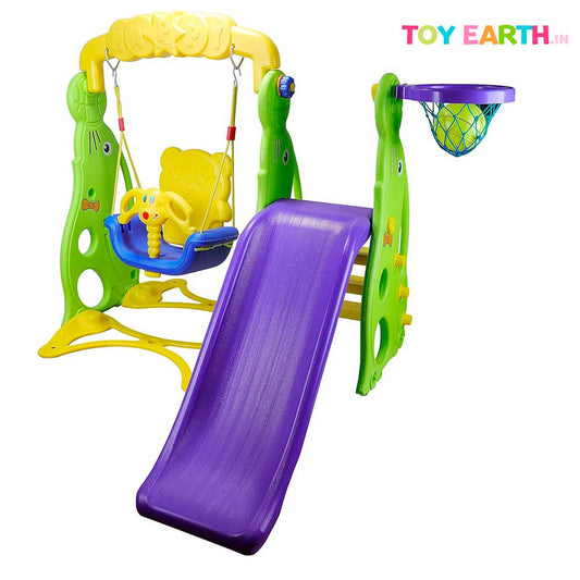 Toy Earth Toddler Slide Swing Jhula Combo | Kids 2 to 10 Years | Indoor and Outdoor use | Dolphin Shape Kids Slider And Swing Along with One Basketball | Dolphin Slider Swing Combo | Play Tool | ToyEarth.in