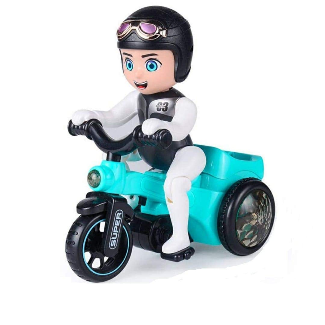 Stunt Tricycle Rider Toy – 360° Spinning, Wheelies, Lights & Music | Automatic Bump-and-Go Bike for Kids (Ages 3+)