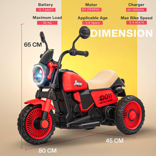 Bullet Harley New Rechargeable Ride-On Bike for Kids (1–4 Years) | Red | Light and Music | Toddler Electric Bike India