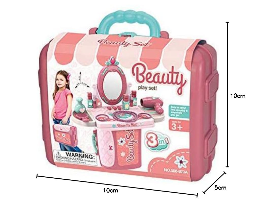 21-Piece Pretend Play Makeup Set Portable 3-in-1 Beauty Salon for Kids