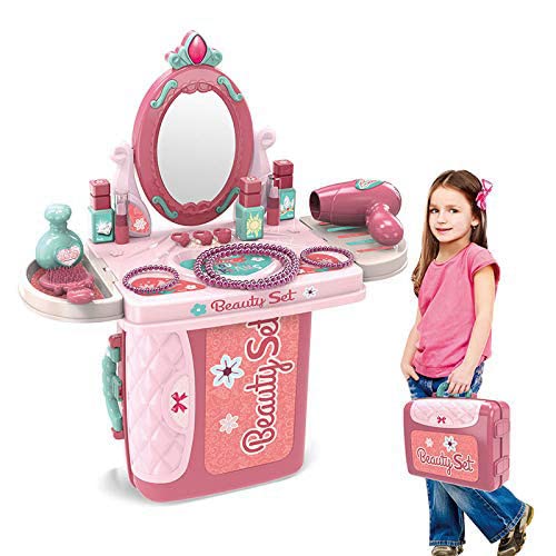 21-Piece Pretend Play Makeup Set Portable 3-in-1 Beauty Salon for Kids