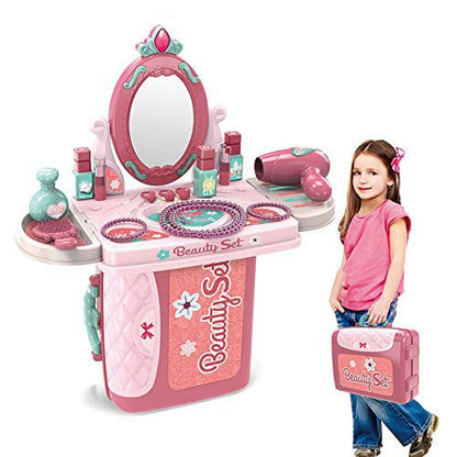 21-Piece Pretend Play Makeup Set Portable 3-in-1 Beauty Salon for Kids