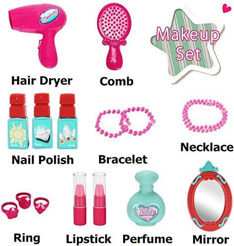 21-Piece Pretend Play Makeup Set Portable 3-in-1 Beauty Salon for Kids