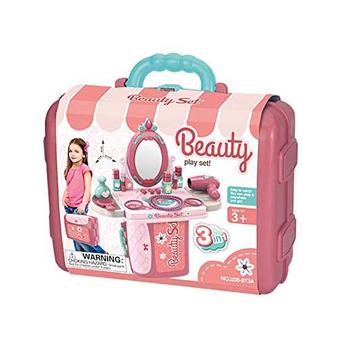21-Piece Pretend Play Makeup Set Portable 3-in-1 Beauty Salon for Kids