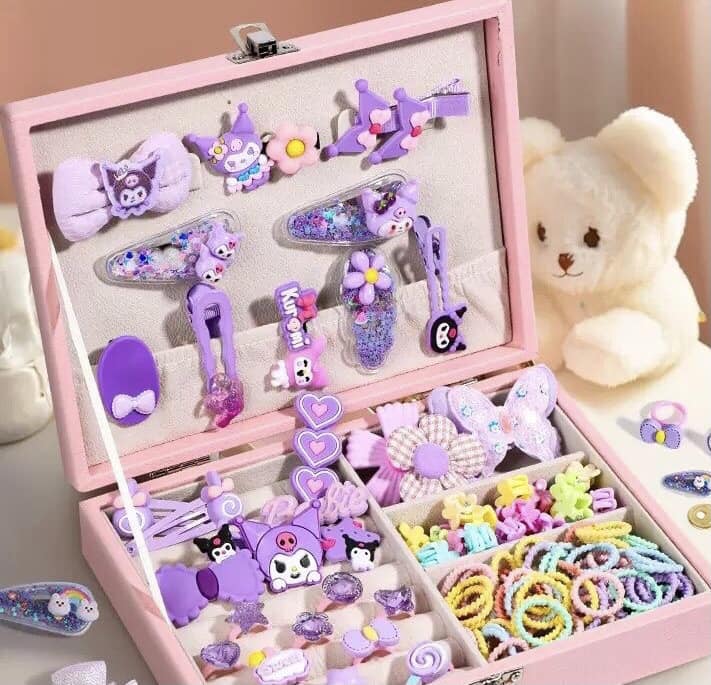 🩷 Barbie & My Melody Hair Accessories Storage Box Set – Cute Cartoon Organizer for Girls