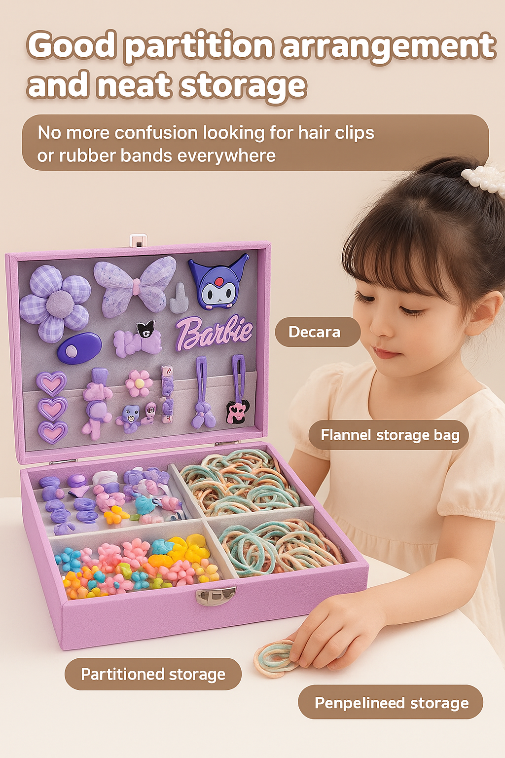 🩷 Barbie & My Melody Hair Accessories Storage Box Set – Cute Cartoon Organizer for Girls