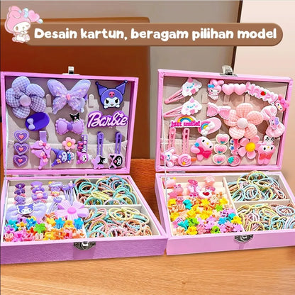🩷 Barbie & My Melody Hair Accessories Storage Box Set – Cute Cartoon Organizer for Girls