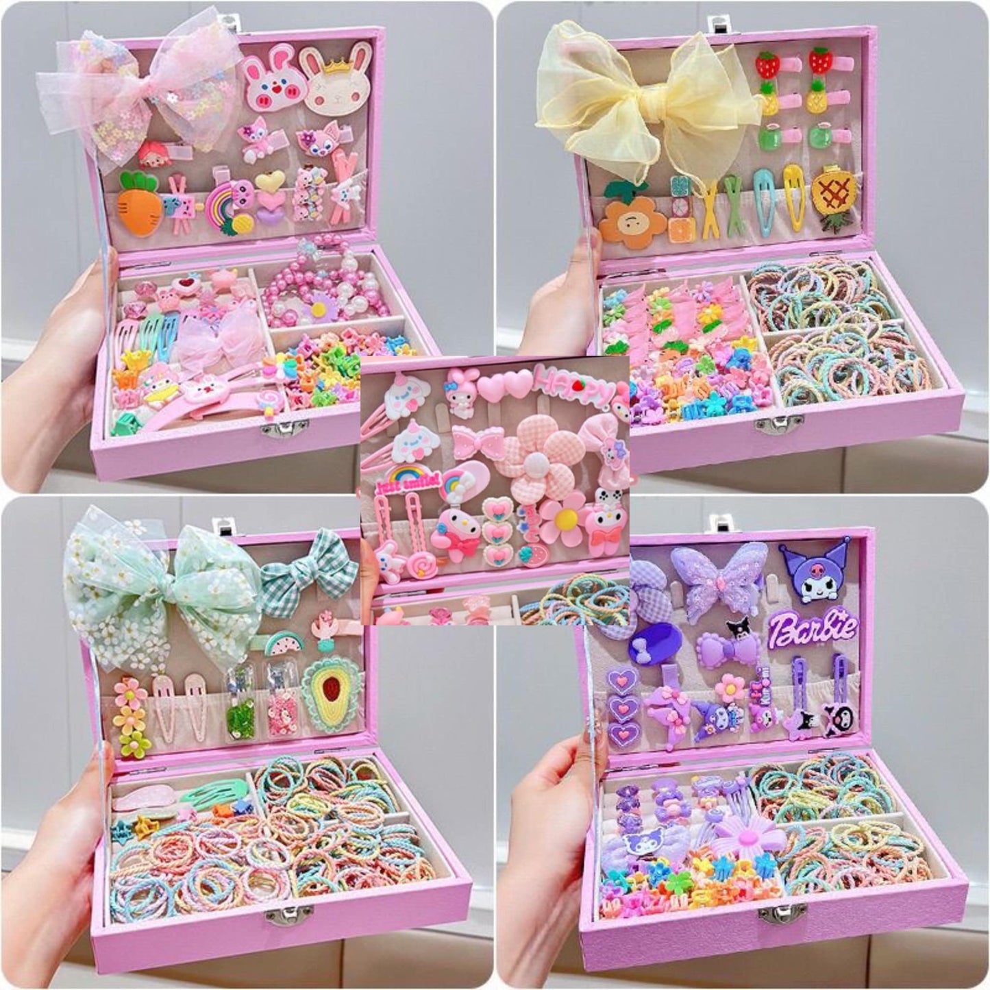 🩷 Barbie & My Melody Hair Accessories Storage Box Set – Cute Cartoon Organizer for Girls
