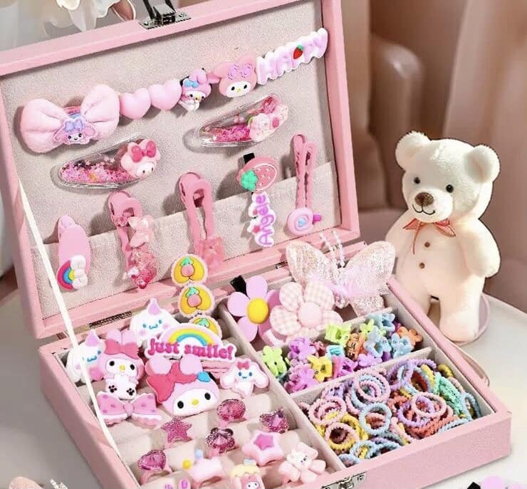 🩷 Barbie & My Melody Hair Accessories Storage Box Set – Cute Cartoon Organizer for Girls