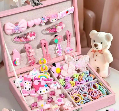 🩷 Barbie & My Melody Hair Accessories Storage Box Set – Cute Cartoon Organizer for Girls