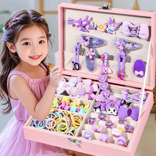 🩷 Barbie & My Melody Hair Accessories Storage Box Set – Cute Cartoon Organizer for Girls