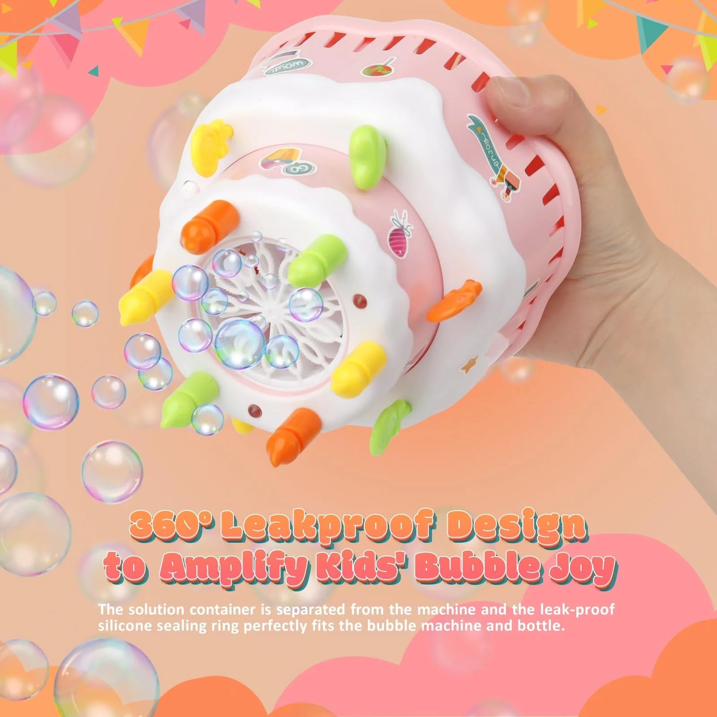 Birthday Cake Bubble Machine Toy – Music, Lights & Non-Stop Bubbles! 🎈