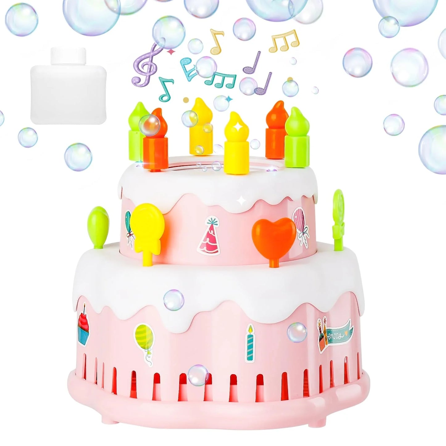 Birthday Cake Bubble Machine Toy – Music, Lights & Non-Stop Bubbles! 🎈