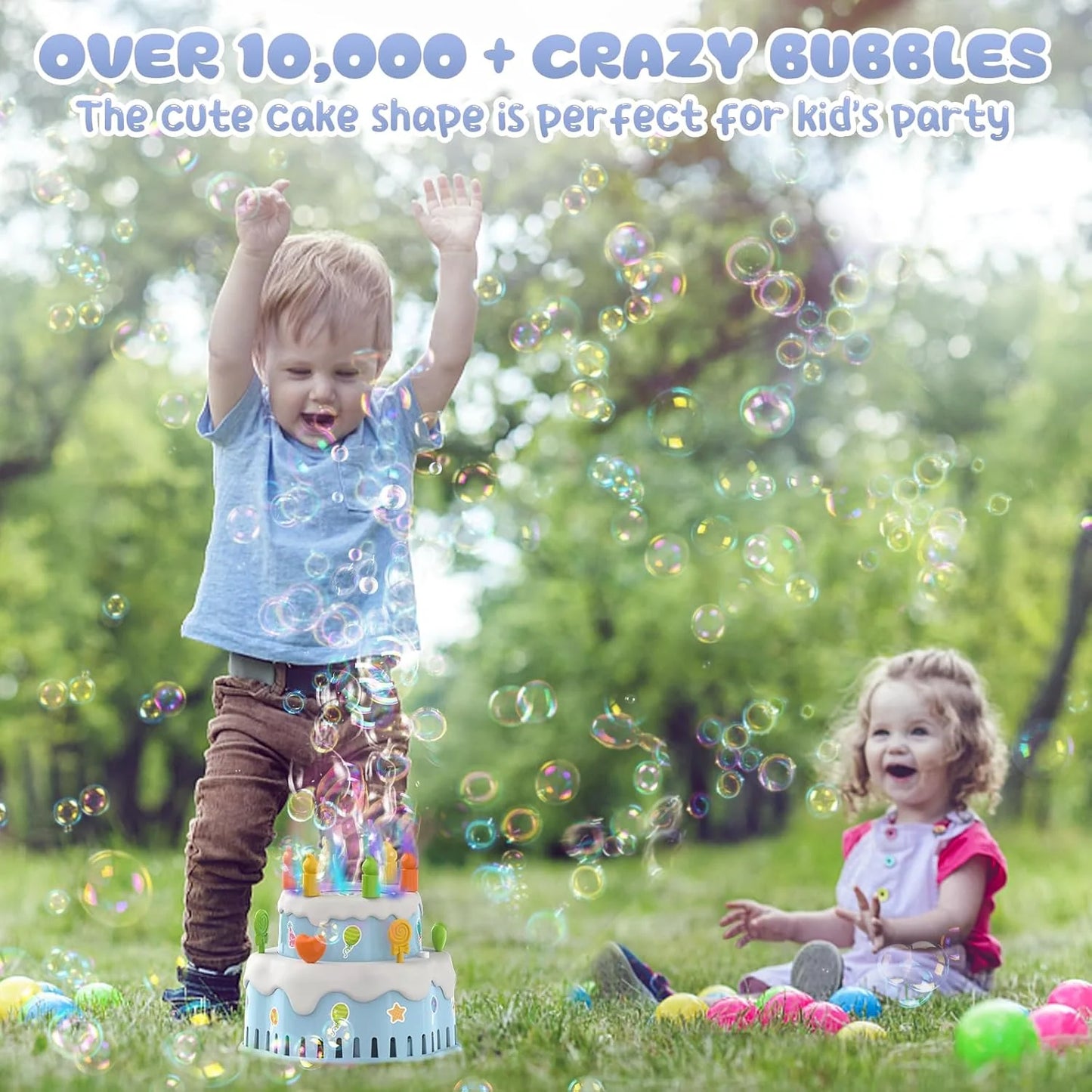 Birthday Cake Bubble Machine Toy – Music, Lights & Non-Stop Bubbles! 🎈