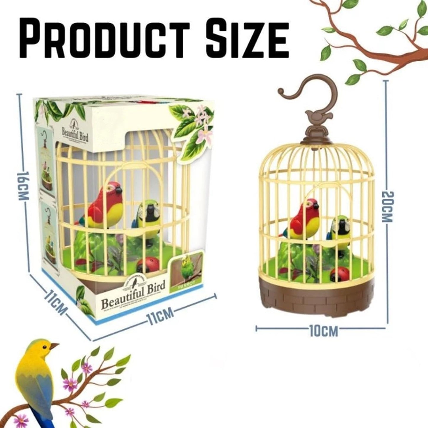 Beautiful Singing Bird in Cage – Sound & Motion Activated Toy | Flapping Wings, Moving Beak & Chirping Sounds