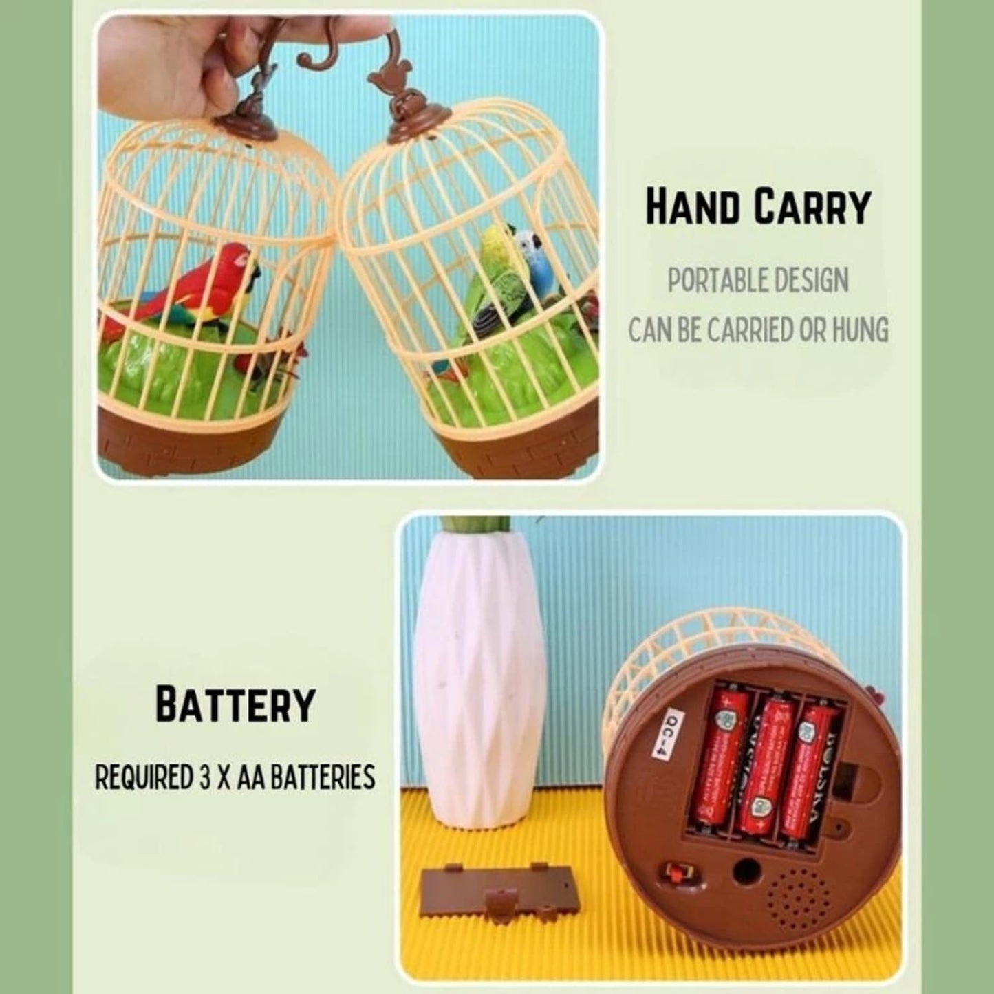 Beautiful Singing Bird in Cage – Sound & Motion Activated Toy | Flapping Wings, Moving Beak & Chirping Sounds