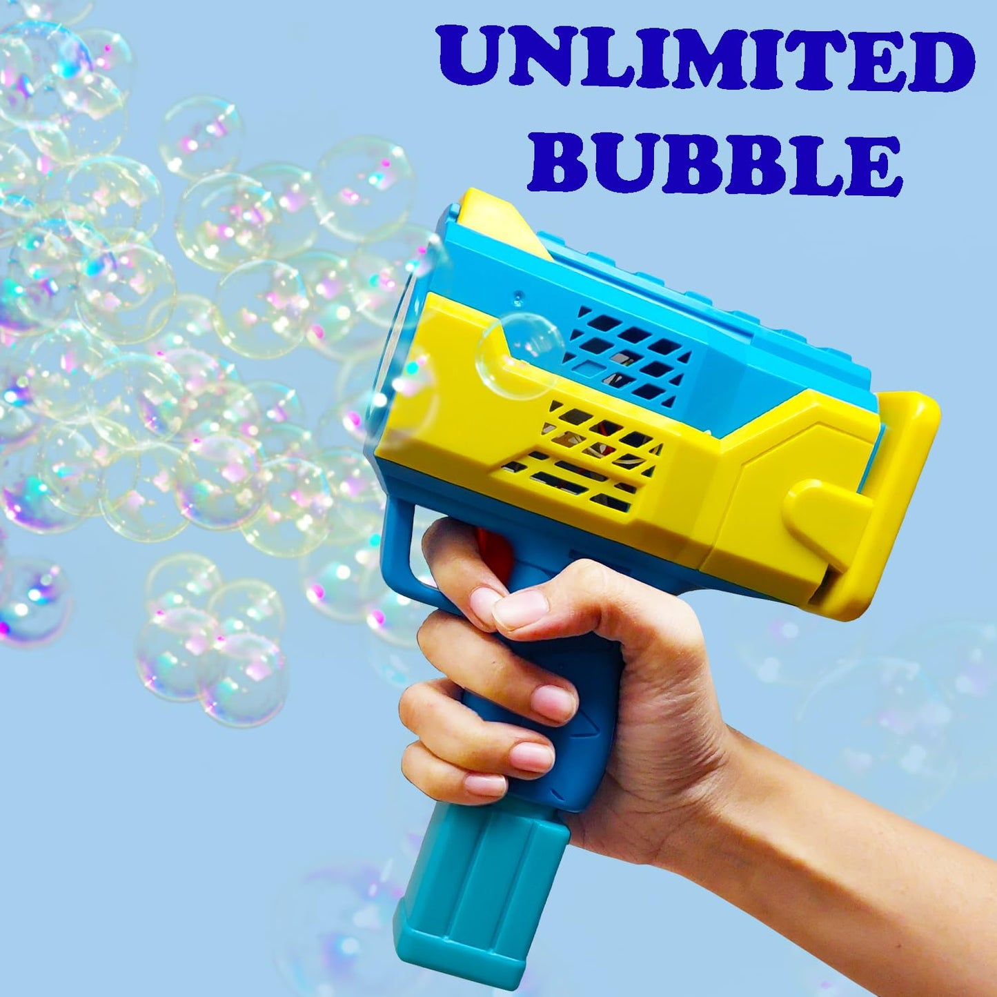 Rechargeable Bubble Gun Machine for Kids – LED Lights, Music & 2 Bubble Solutions Included | High-Output Bubble Blaster (Color May Vary)
