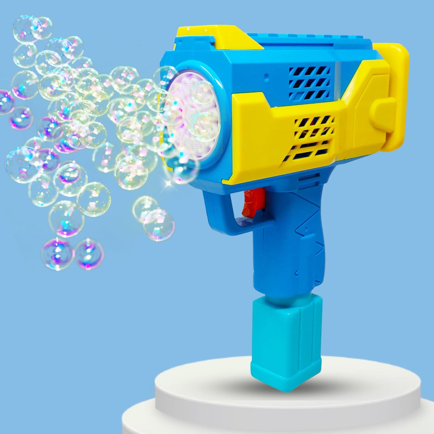Rechargeable Bubble Gun Machine for Kids – LED Lights, Music & 2 Bubble Solutions Included | High-Output Bubble Blaster (Color May Vary)