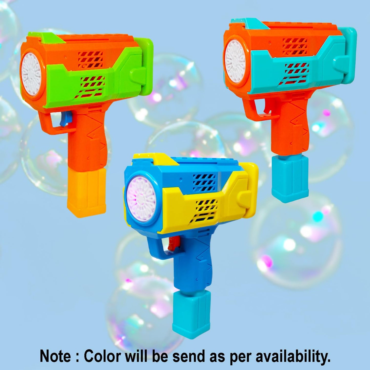 Rechargeable Bubble Gun Machine for Kids – LED Lights, Music & 2 Bubble Solutions Included | High-Output Bubble Blaster (Color May Vary)