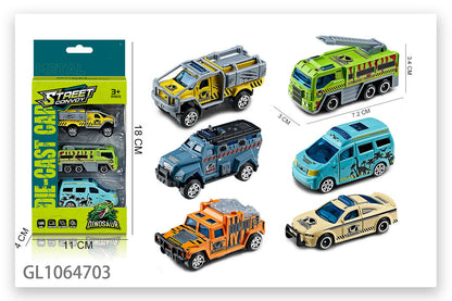 🦖 Street Convoy Dinosaur Adventure — Die-Cast 3 Pcs Car Set (1:64 Scale) | Design May Vary