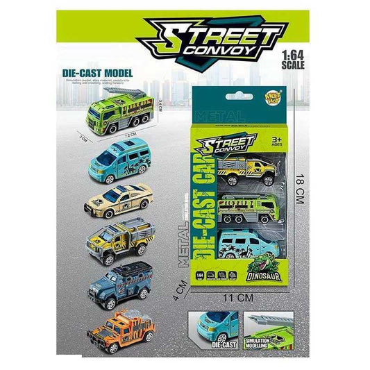 🦖 Street Convoy Dinosaur Adventure — Die-Cast 3 Pcs Car Set (1:64 Scale) | Design May Vary