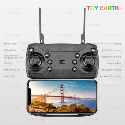 Toyz World E88 Pro Drone with Dual Camera, WiFi FPV 1080P + 720p HD Dual Foldable RC Quadcopter Altitude Hold, Headless Mode, Visual Positioning, Auto Return Mobile App Control, ToyEarth.in