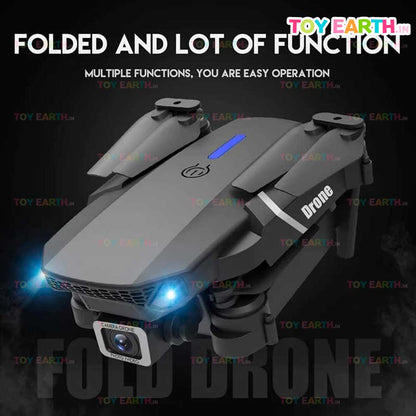 Toyz World E88 Pro Drone with Dual Camera, WiFi FPV 1080P + 720p HD Dual Foldable RC Quadcopter Altitude Hold, Headless Mode, Visual Positioning, Auto Return Mobile App Control, ToyEarth.in
