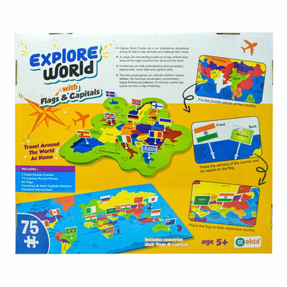 🌍 Explore World Map Puzzle with Flags & Capitals – 75 Pieces | Educational Geography Puzzle for Kids (Age 5+)