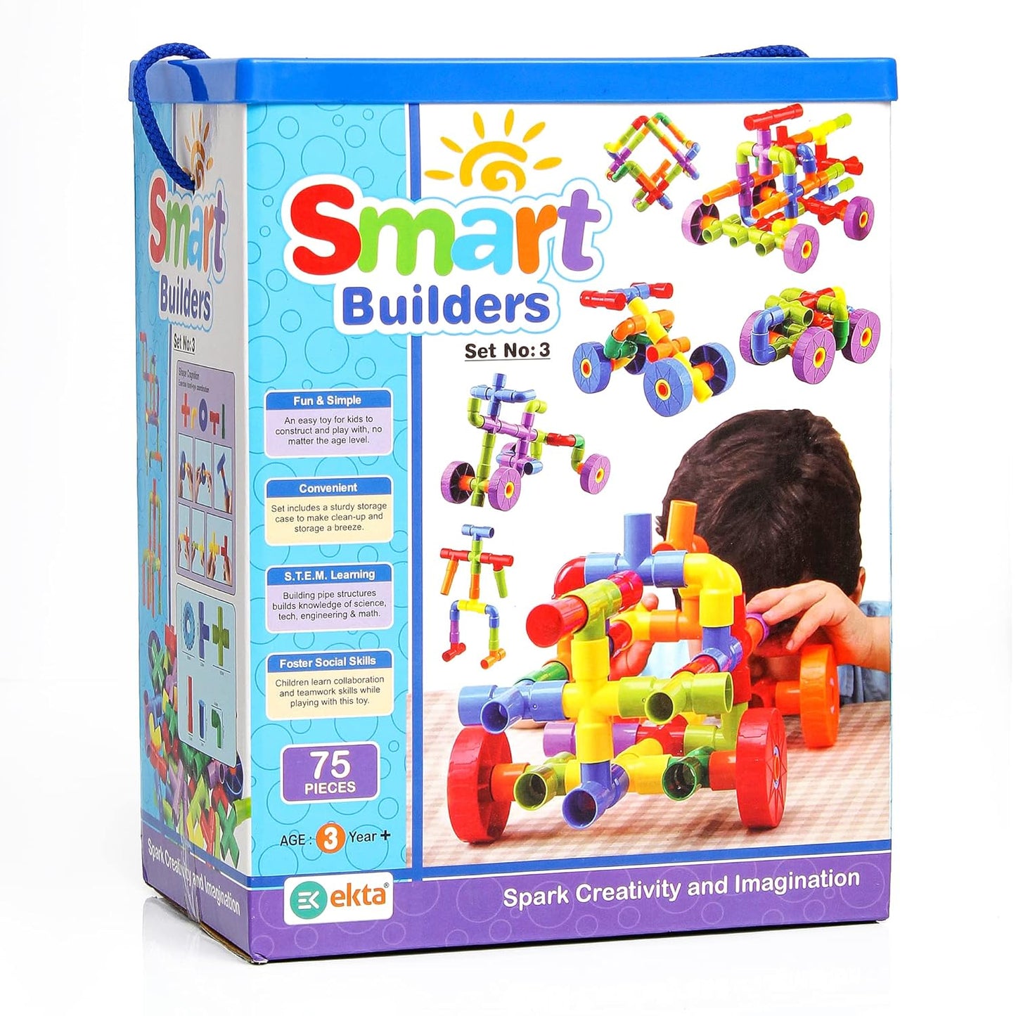 Smart Builders – 75 Pcs Construction Set (Set No. 3) | Creative Building Toy for Kids | STEM Learning Blocks