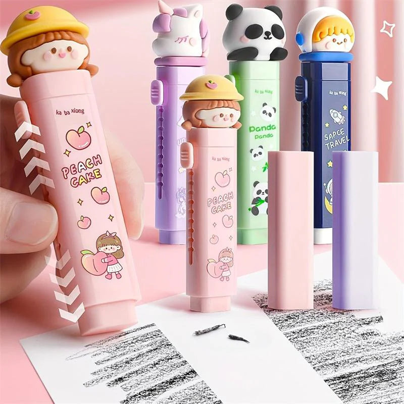 🌈 Cartoon Silicone Push-Pull Eraser Set (Kawaii Character Design may Vary)