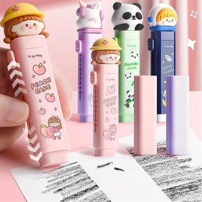 🌈 Cartoon Silicone Push-Pull Eraser Set (Kawaii Character Design may Vary)