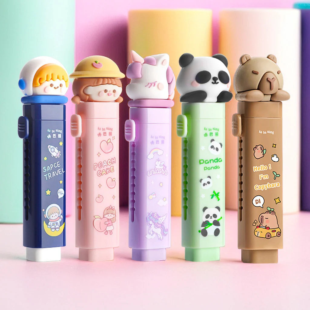 🌈 Cartoon Silicone Push-Pull Eraser Set (Kawaii Character Design may Vary)