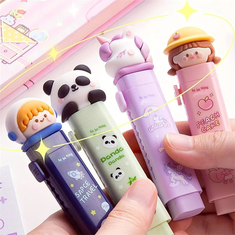 🌈 Cartoon Silicone Push-Pull Eraser Set (Kawaii Character Design may Vary)