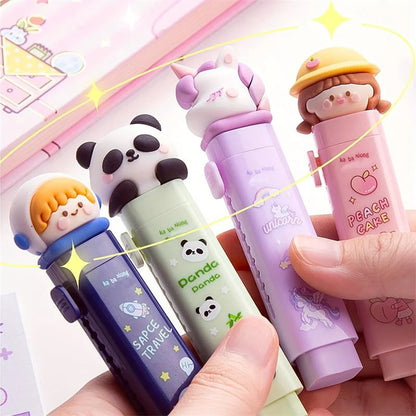 🌈 Cartoon Silicone Push-Pull Eraser Set (Kawaii Character Design may Vary)