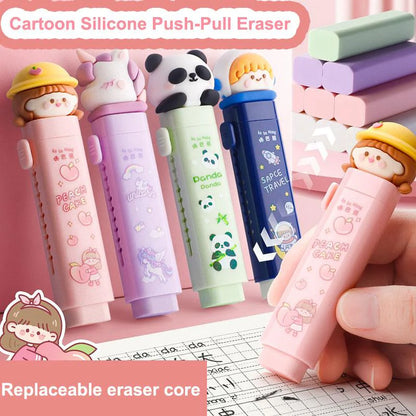 🌈 Cartoon Silicone Push-Pull Eraser Set (Kawaii Character Design may Vary)